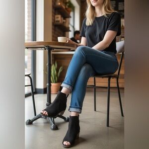 Lucky Brand Black Suede Open Toe Ankle Booties Size 10